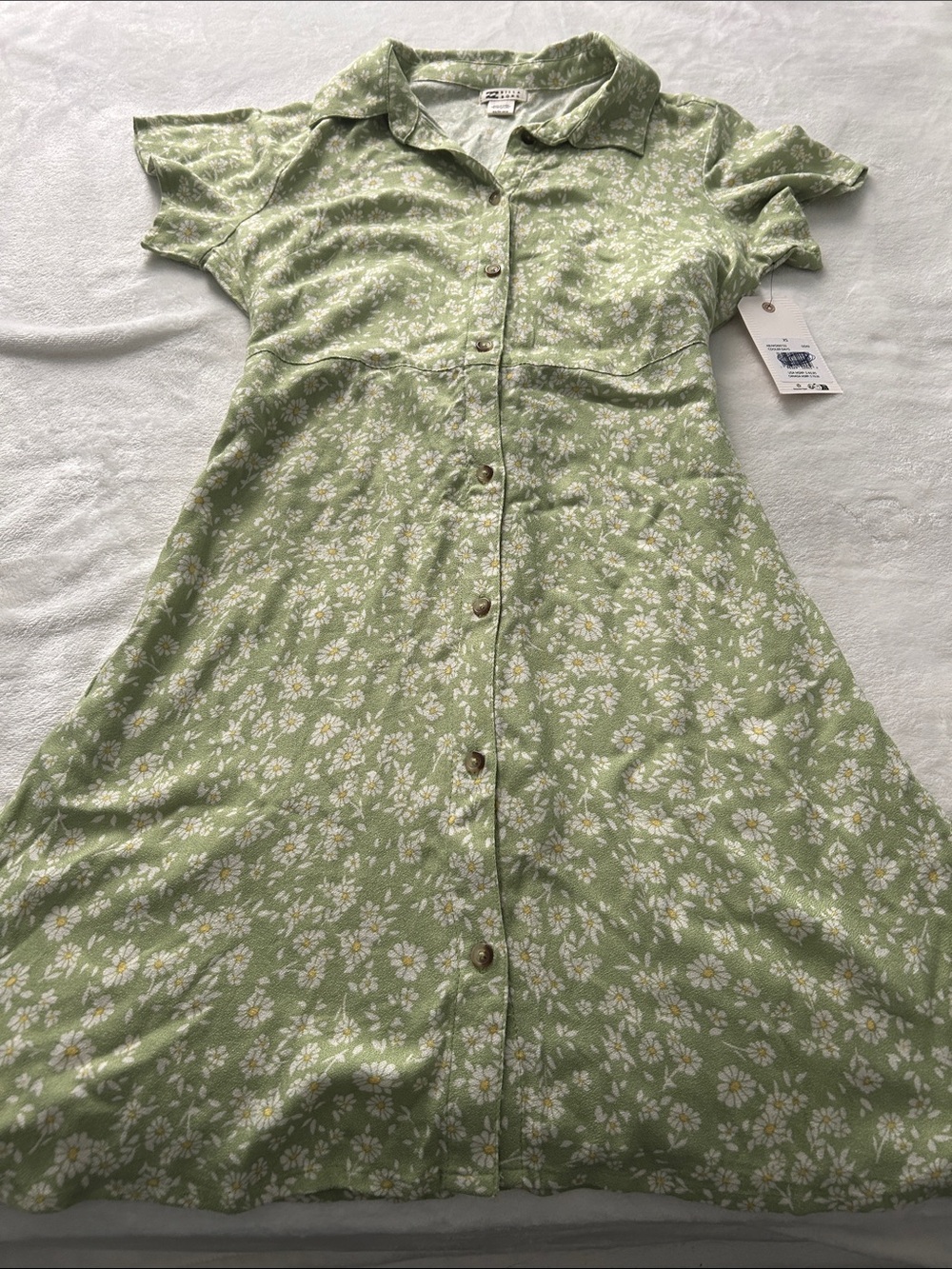 Billabong Sage Green Floral Button-Front Midi Dress - Picture 6 of 9